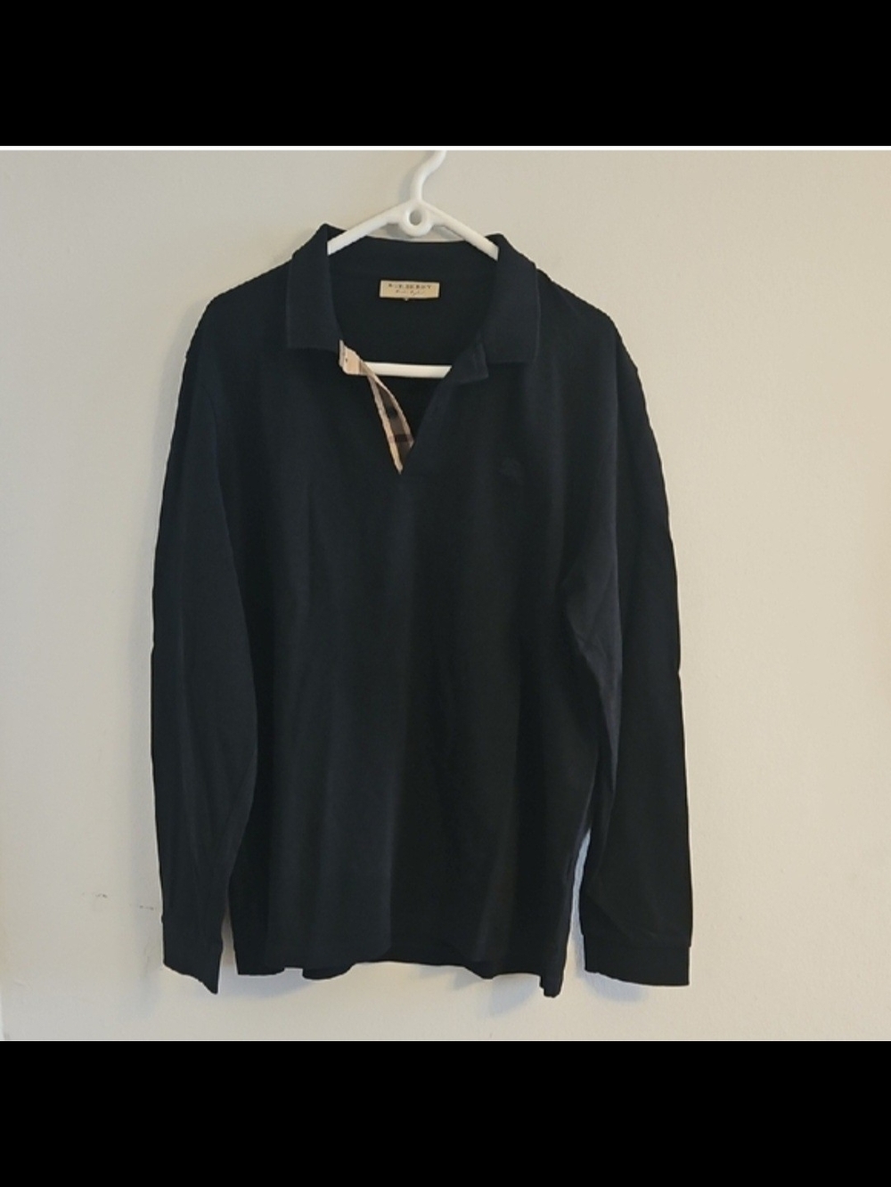 Burberry Black Long Sleeve Polo with Signature Check Trim